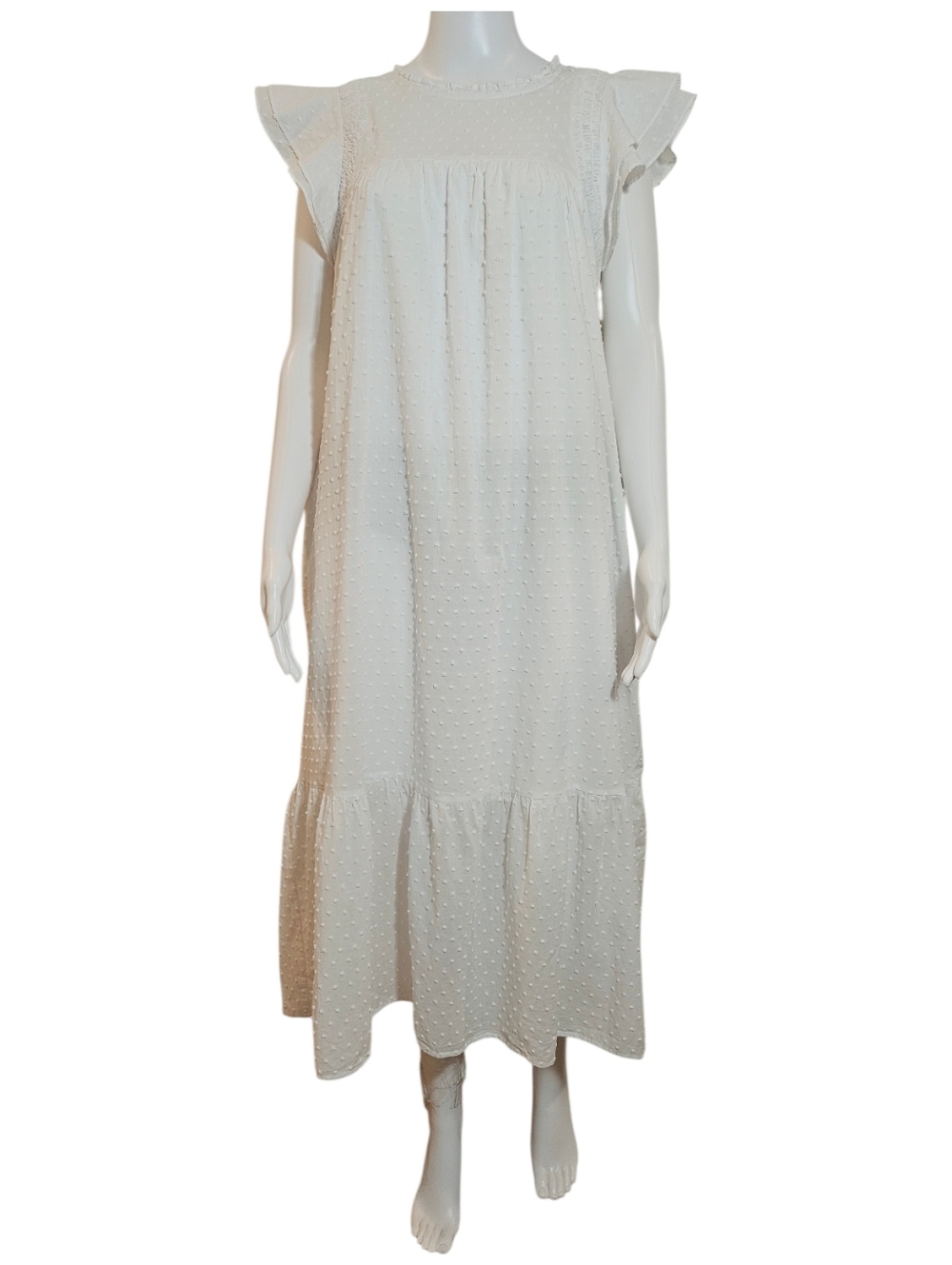 Who What Wear White Swiss Dot Tiered Midi Dress EUC Sz Med Excellent Condition